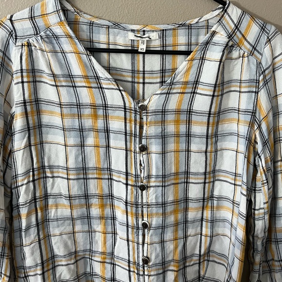 Maurices Women Long Sleeve Top White Yellow Plaid Tie Front Button Up - XS - Picture 8 of 15